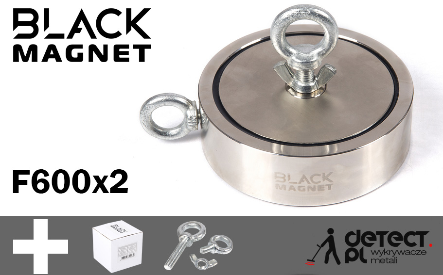 Magnes do poszukiwań neodymowy Black Magnet f600X2 podwójny